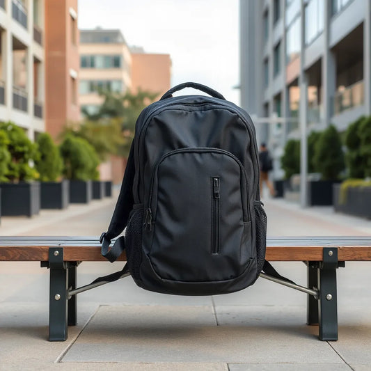 Modern multifunktionell ryggsäck för studerande med synliga fack och vadderat laptoputrymme på campus