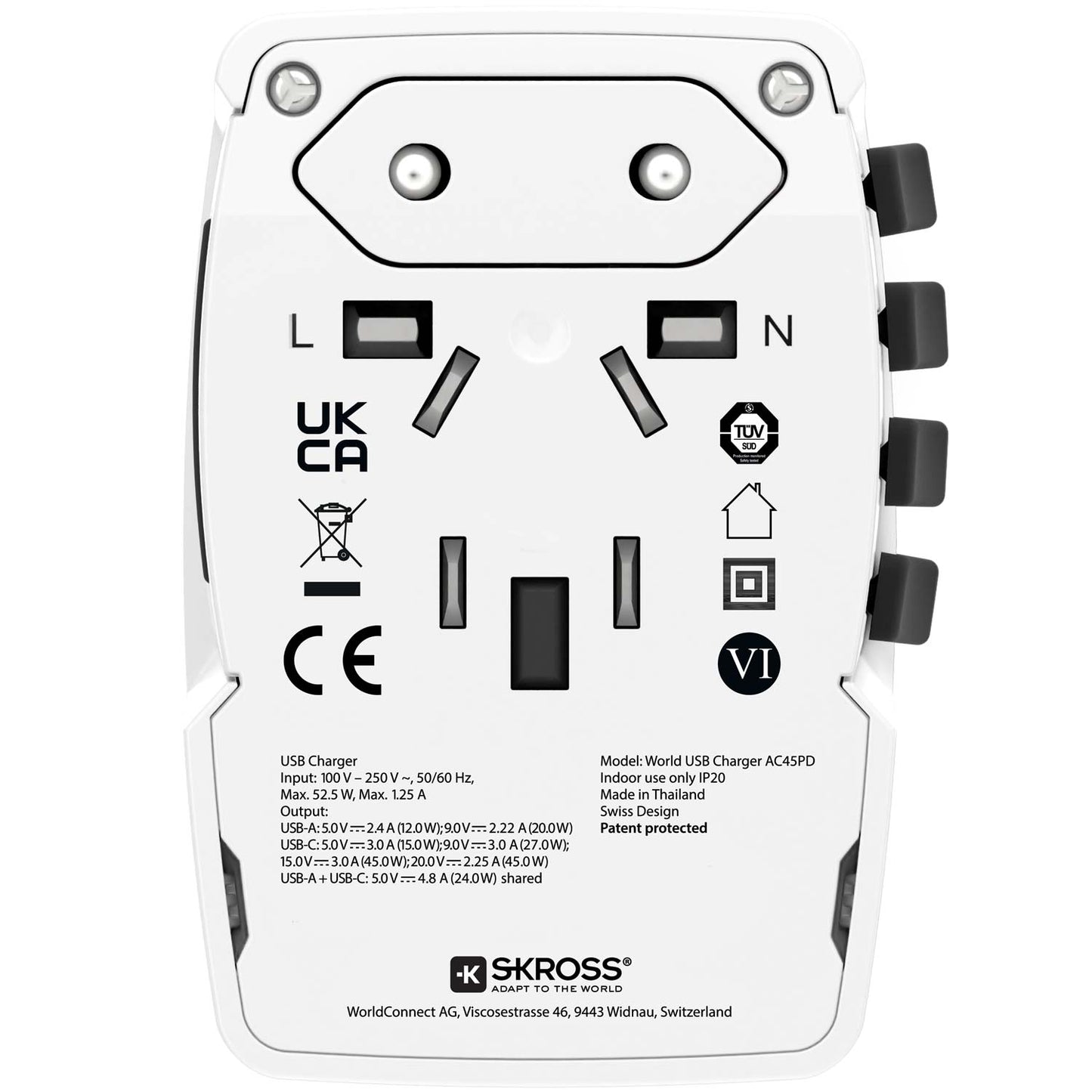 SKROSS  - Världsreseadapter PRO Light USB AC45PD World PD 45W Jordad