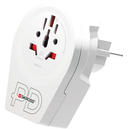 SKROSS - Reseadapter Världen till Europa USB-A/USB-C 20W Jordad