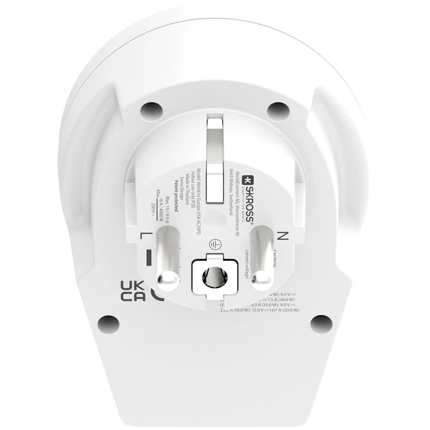 SKROSS - Reseadapter Världen till Europa USB-A/USB-C 20W Jordad