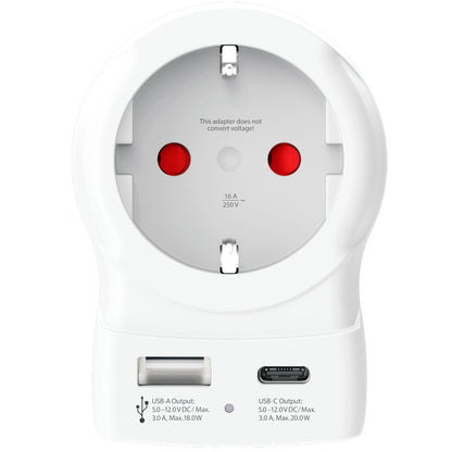 SKROSS - Reseadapter Europa till USA m.fl. USB-A/USB-C 20W PD Jordad