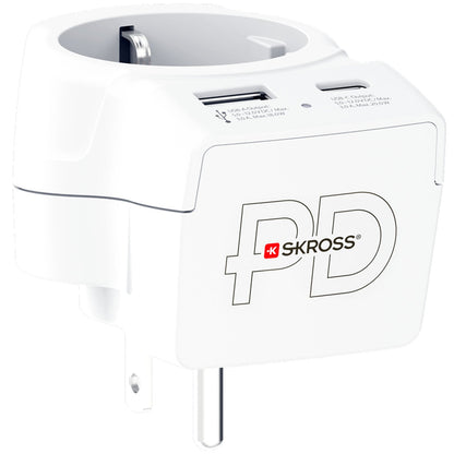 SKROSS - Reseadapter Europa till USA m.fl. USB-A/USB-C 20W PD Jordad