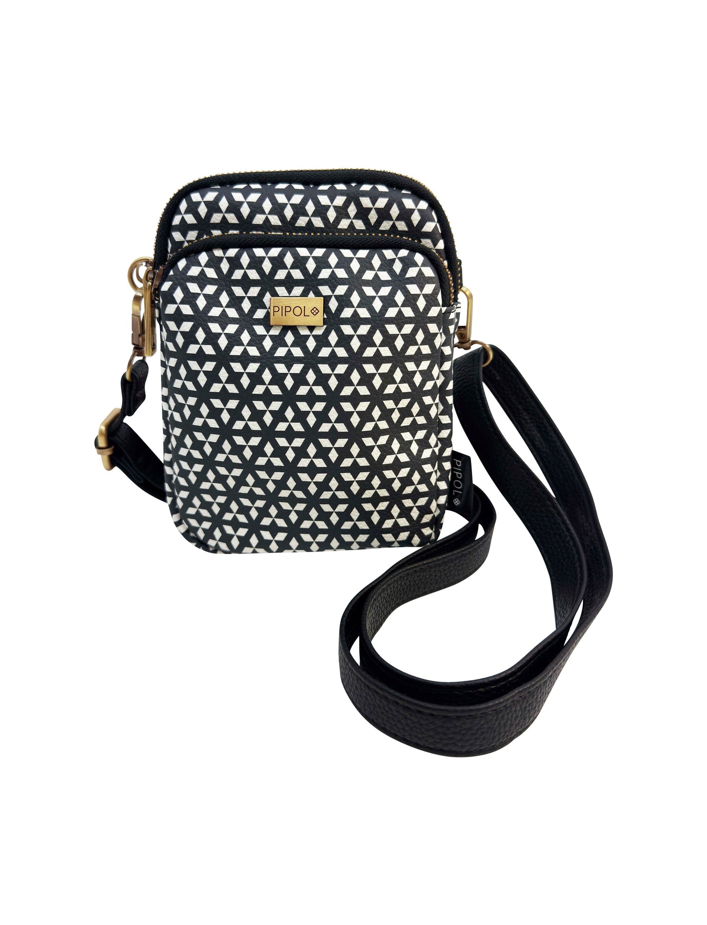 PIPOL Triple Zip PU GO BW – Crossbody-väska i veganläder