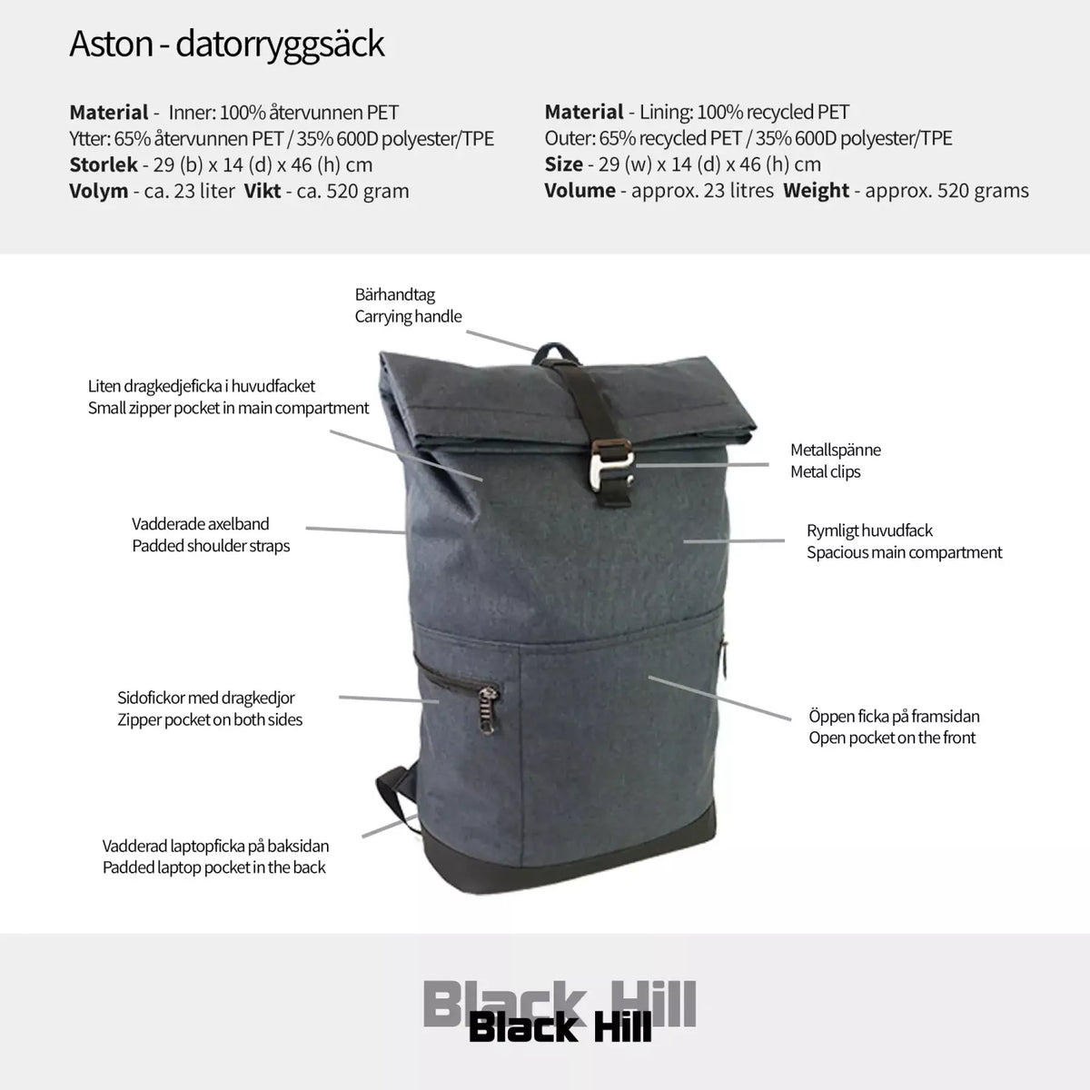 Black Hill Aston – Ryggsäck 23L - Antracit