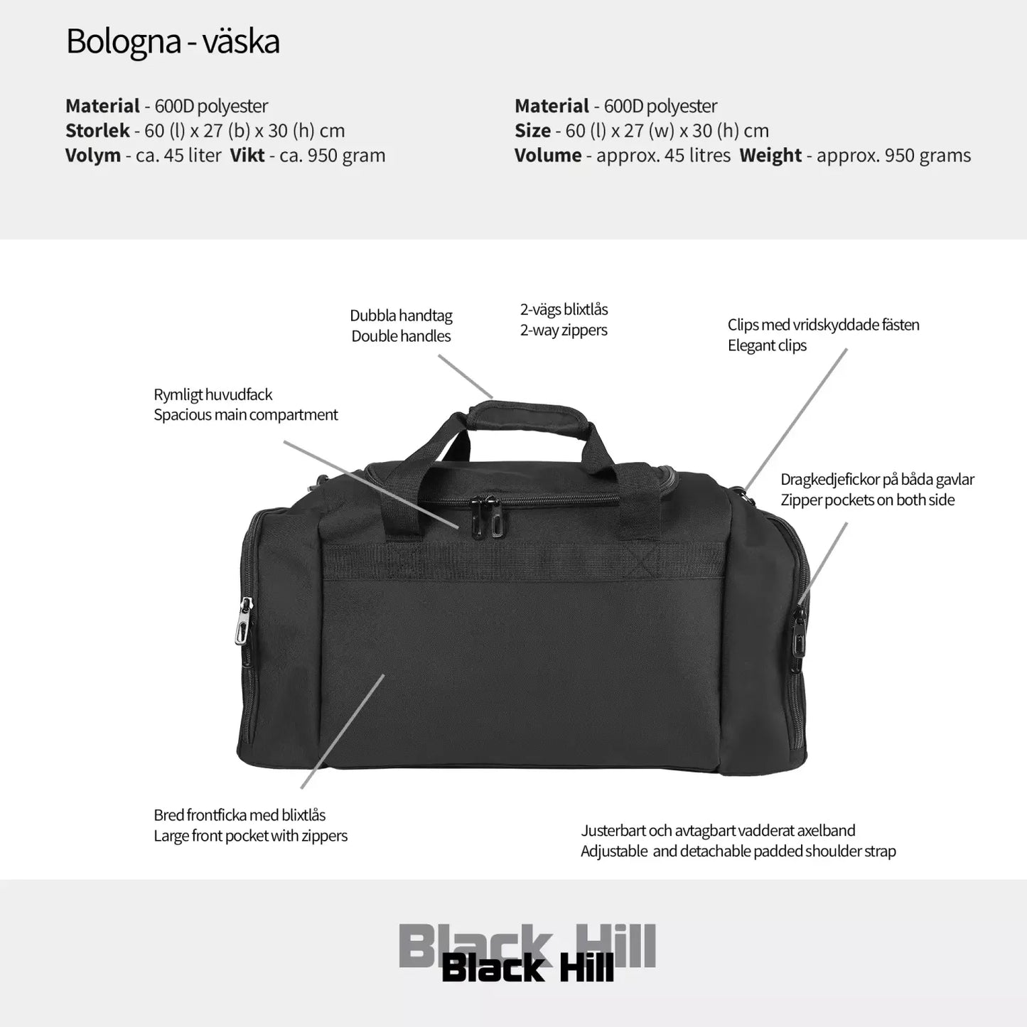 Black Hill Bologna Sportväska 45L - Svart