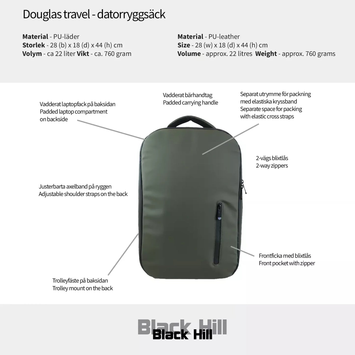Black Hill Douglas Travel – Datorryggsäck 15,6 - Svart