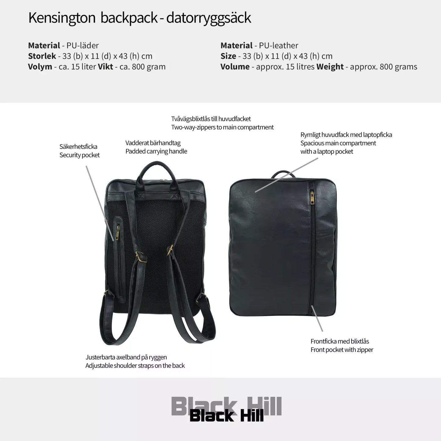 Black Hill Kensington – Ryggsäck 15L - Svart
