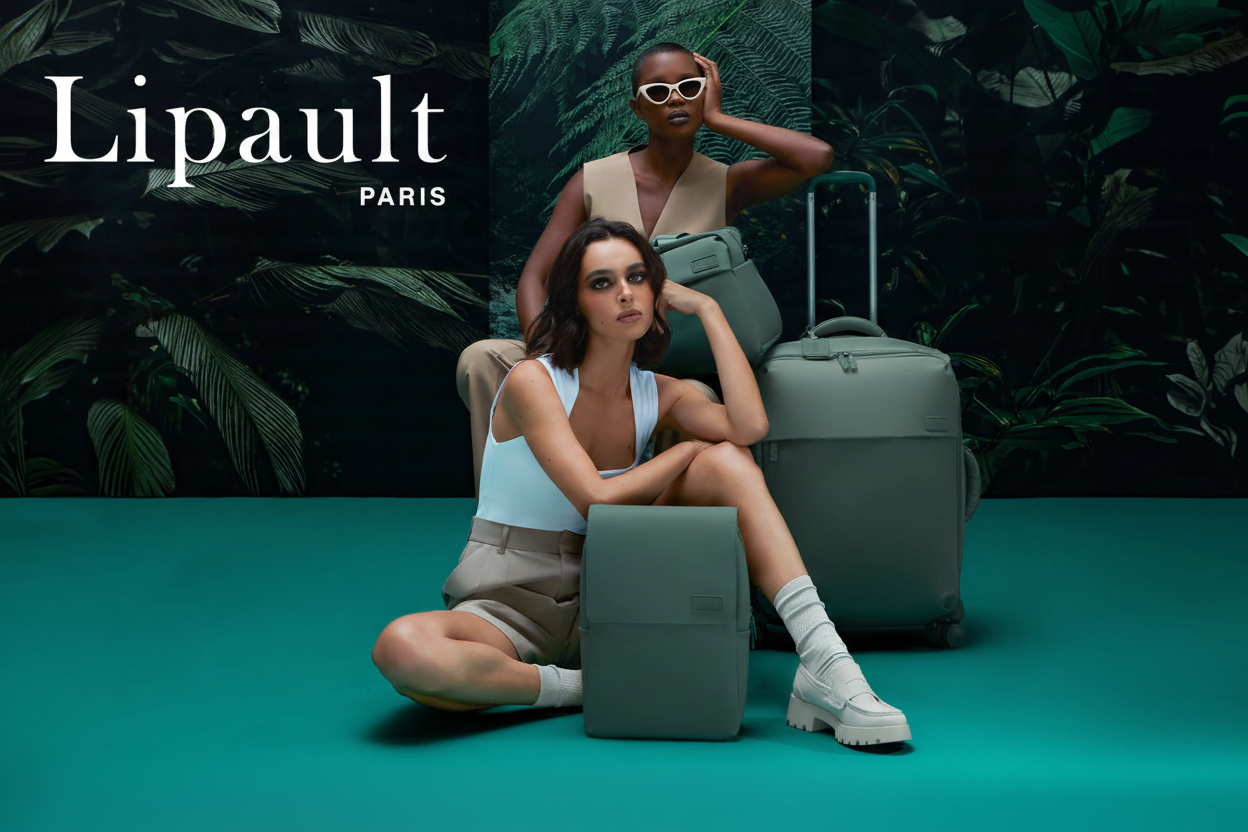 Lipault resväskor med vit logotyp åt vänster