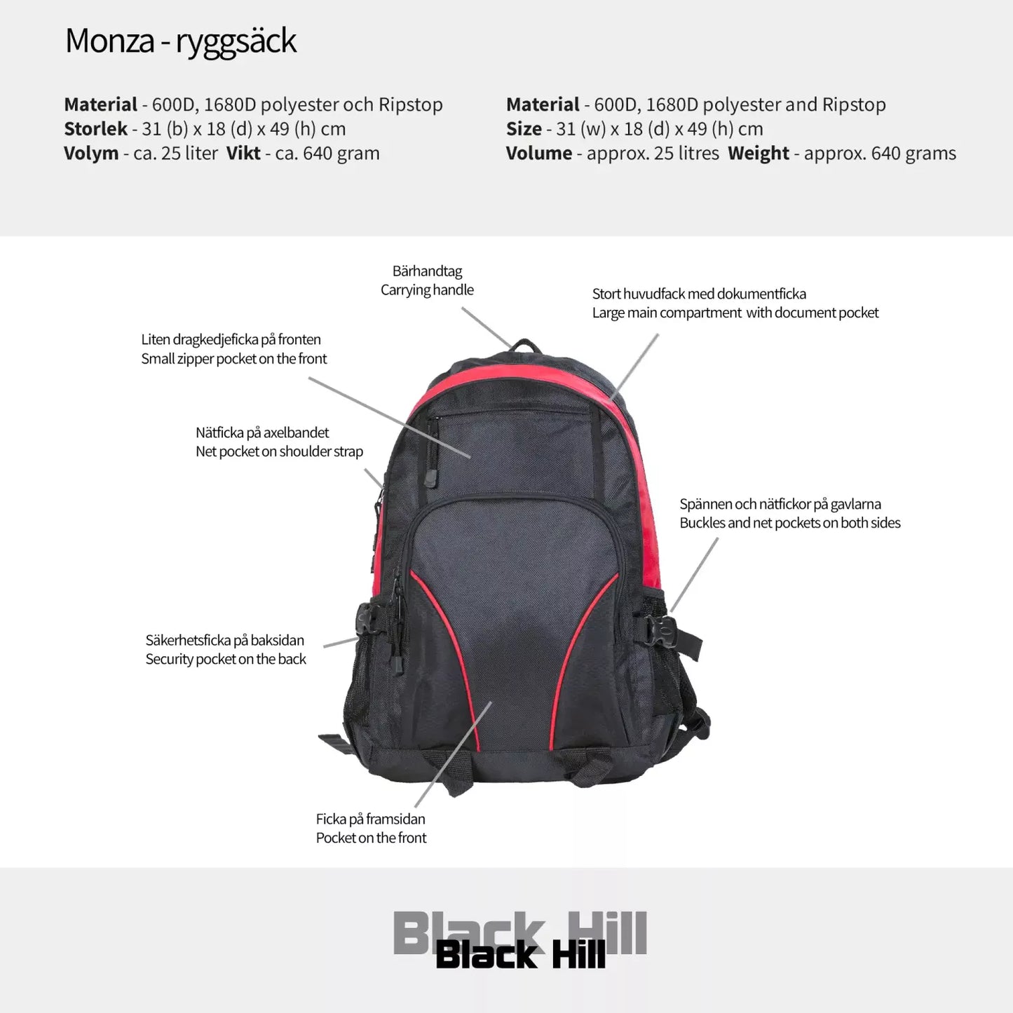 Black Hill Monza Ryggsäck 26L - Svart/Blå