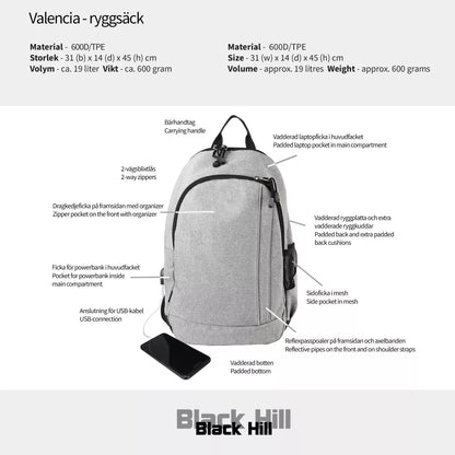 Black Hill Valencia Datorryggsäck 19L - Svart