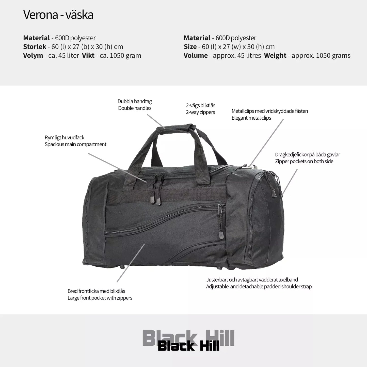 Black Hill Verona – Sportväska 45L - Svart